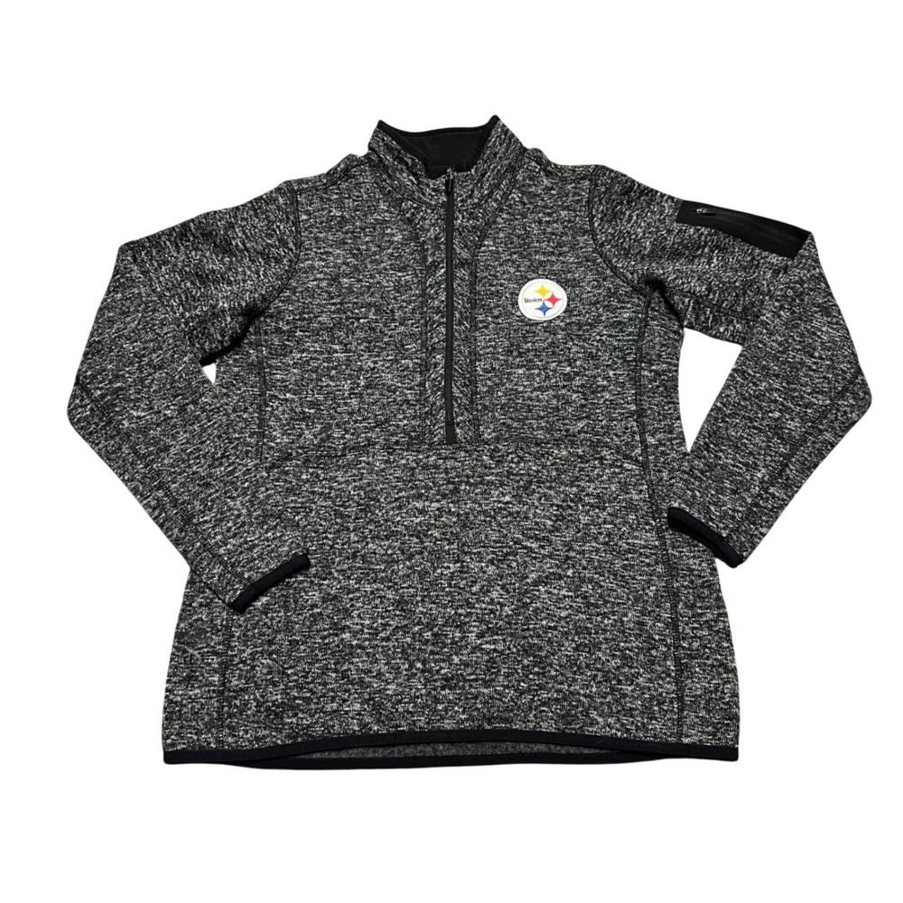 Pittsburgh Steelers NFL Womens Half Zip Fleece Pullover Heather Gray Large